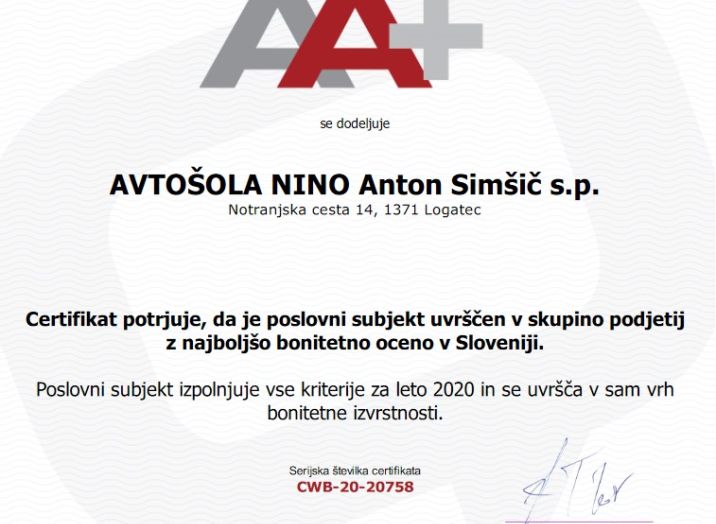 certifikat odličnosti