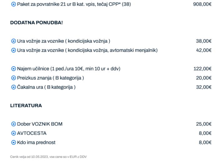 šola vožnje cenik